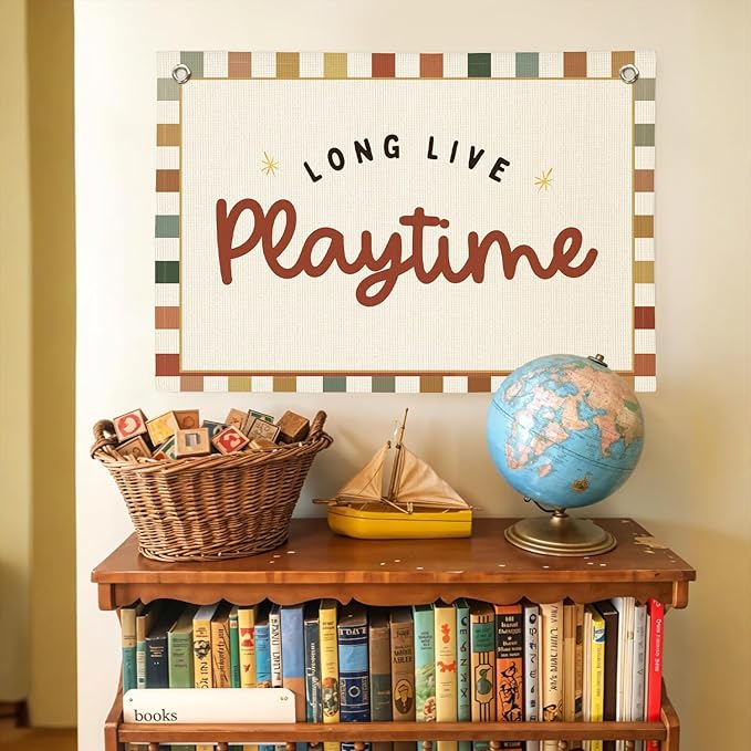 Playroom Wall Decor,Long Live Playtime Linen Canvas Banner,Playroom Decor Kids Room Nursery with Star Pattern Wall Decor for Toddler Boys Toy Room Bedroom,30x20 Inch