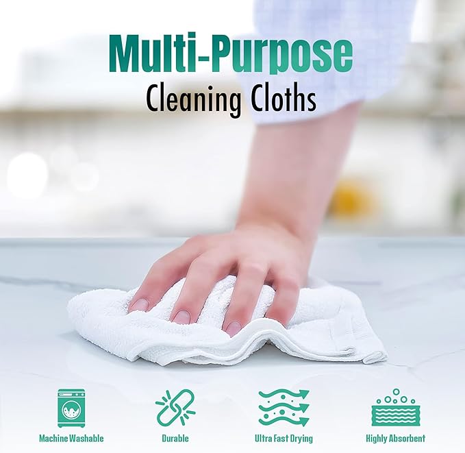 ZUPERIA Terry Towels Pack of 120 (14" X 17" Inches) 100% Cotton Terry Barmop Towels - Absorbent & Durable Bar Rags, Multipurpose Cleaning Rags for Home, Automotive & Garage Cleaning Supplies (White)