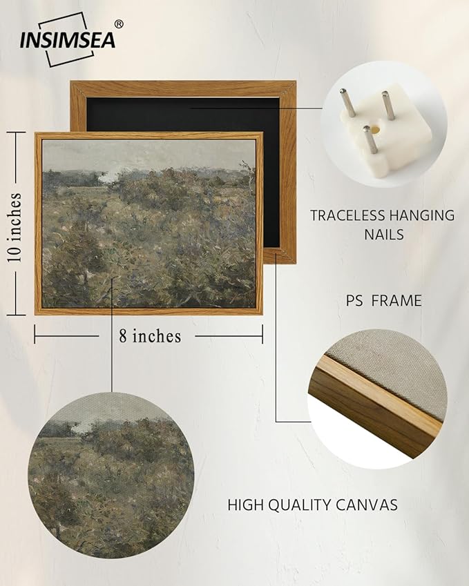 InSimSea Framed Canvas Print Art, Vintage Impressionist Landscape Painting, Rustic Farmhouse Cottage Decor for Hallway Wall Floating Shelf Desk Vanity Fireplace,10x8in, Neutral Tones