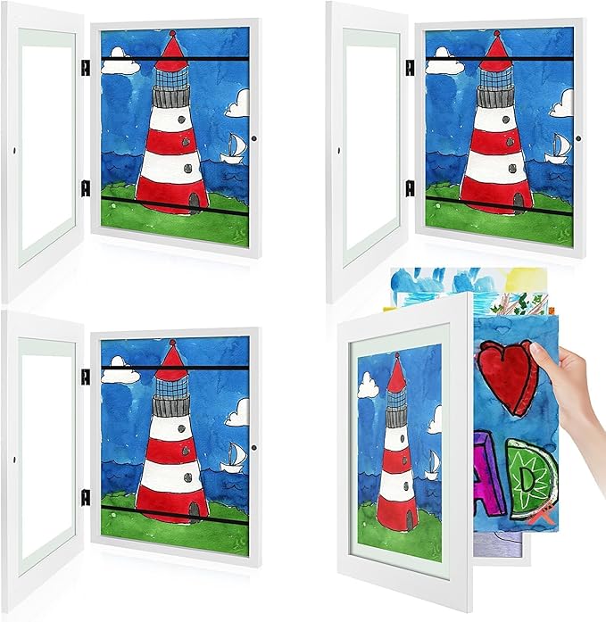 Golden State Art, 9x12 Kids Art Frames, Front-Opening Picture Frame Great for Kids Drawings, Artworks, Children Art Projects, Schoolwork, Home or Office (White, Set of 4)