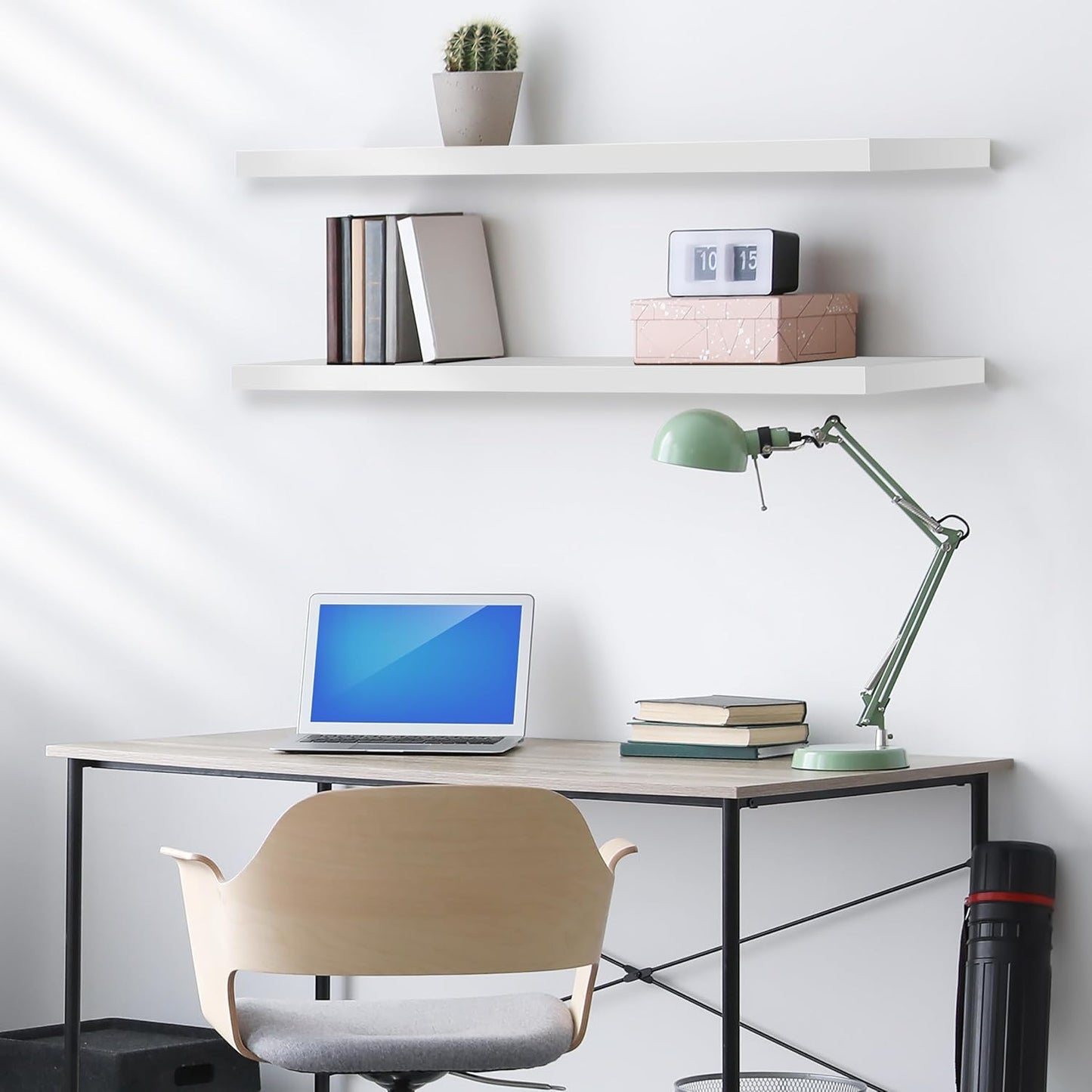 Sorbus Floating Shelves for Wall - 48 Inch Long Bathroom Shelves, Wall Decor for Bedroom, Kitchen, Living Room & Book Storage - Mounted Floating Shelf with Invisible Brackets (White, 2 Pack)