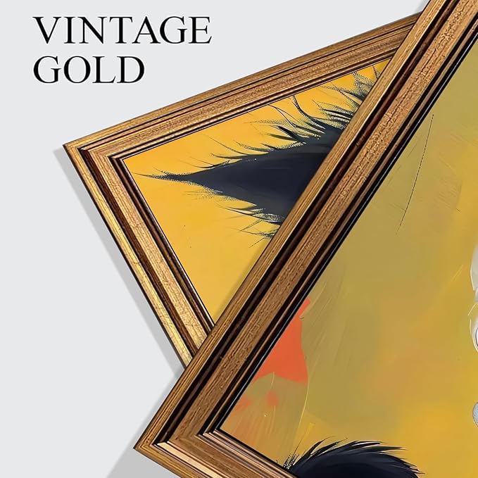 Aroutde Framed Funny Black Cat Wall Art, Cat Smoking a Cigarette Painting Vintage Gold Framed Wall Decor, Black Kitten Humor Animal Restroom Home Decoration (16L''x12W'')