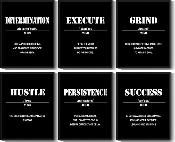 KUVIOKE Motivational Wall Art Inspirational Quotes Framed Wall Decor Encouraging Office Prints Affirmations Sayings for Classroom Bedroom Living Room Ready to Hang Set of 6, 8x10in (Black Framed)