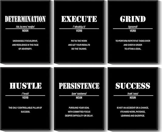 KUVIOKE Motivational Wall Art Inspirational Quotes Framed Wall Decor Encouraging Office Prints Affirmations Sayings for Classroom Bedroom Living Room Ready to Hang Set of 6, 8x10in (Black Framed)