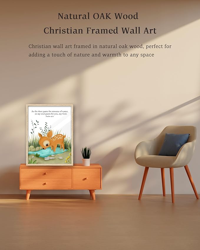 KensTro Natural OAK Wood Nursery Decor Framed Wall Art, 12x16 in Inspirational Christian Bible Verse Wall Art,My Soul Pants for You God Psalm 42:1 Print for Boys Girls Playroom Bedroom Decor Set of 1