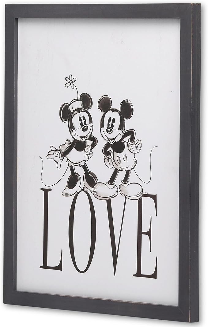 Disney Mickey and Minnie Mouse Love Framed Wood Wall Decor - Vintage Mickey Mouse Wall Art for Home Decorating