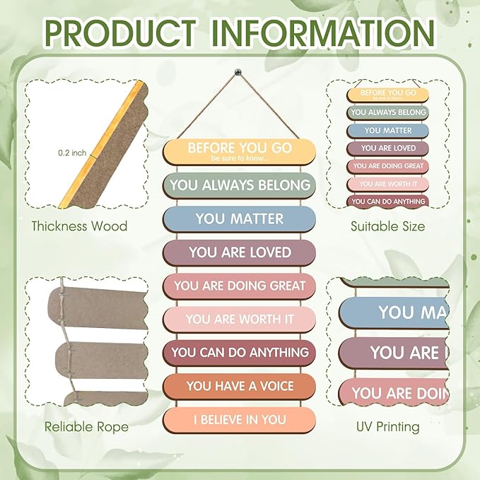 Mental Health Reminders Wall Art Decor,Positive Affirmations Wooden Hanging Sign,Motivational Quotes Therapy Office Decor,Inspirational Gifts for Teachers Students Counselors 9 Plaques