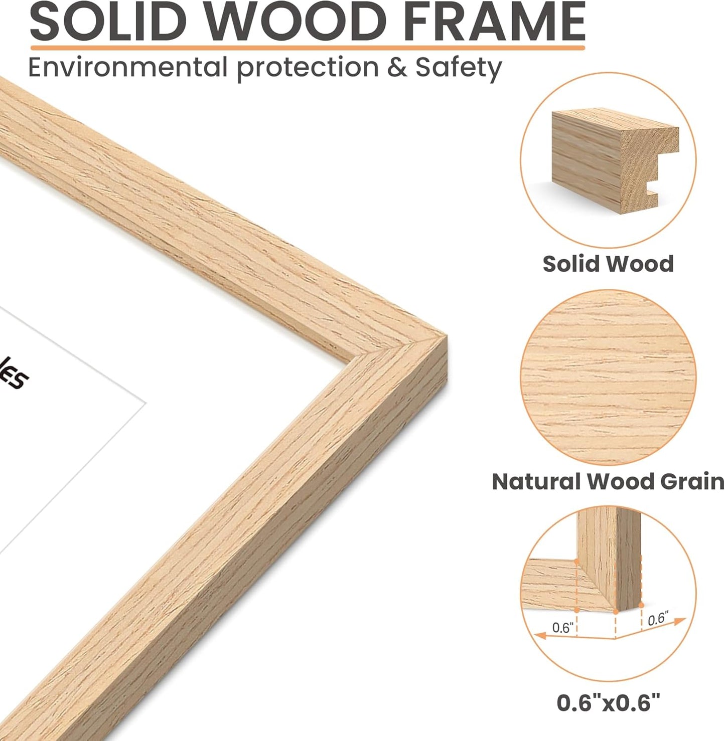 upsimples 5x7 Picture Frame, Natural Solid Wooden Picture Frames, Display 4x6 with Mat or 5 x 7 Without Mat, Wall or Tabletop, 1 Pack, Natural