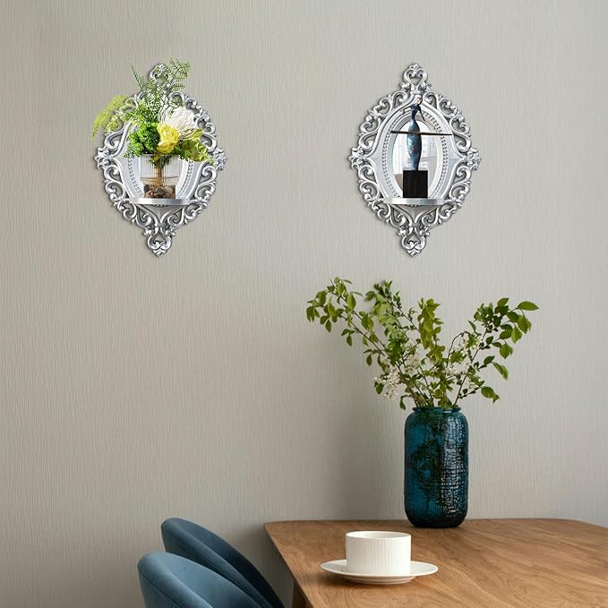 Three-Dimensional Relief Candle Sconces Set 2 Rustic Wall Mount Candle Holders Wood Hanging Wall Decor Mirrored Wall Art Hand Carved Home Decoration