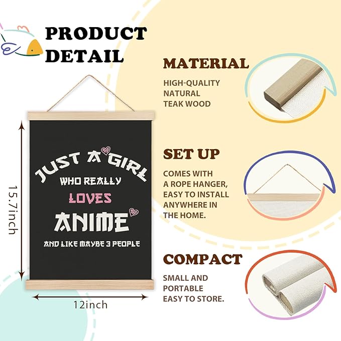 LZYRF Just A Girl Who Really Loves Anime Wall Art Poster Framed, Anime Lovers Gifts for Girls Canvas Prints Wall Decor for Home Girls Bedroom Apartment Dorm Room, 12x16 Inch