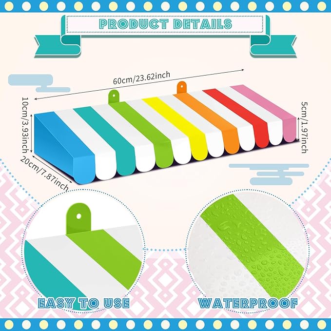 Boao 4 Pack Circus Awning Decoration 3D Stripe Cardboard Awning Carnival Wall Decor Circus Party Favors for Lemonade Stand Bakery Ice Cream Truck Bulletin Board Decor(Multicolor)