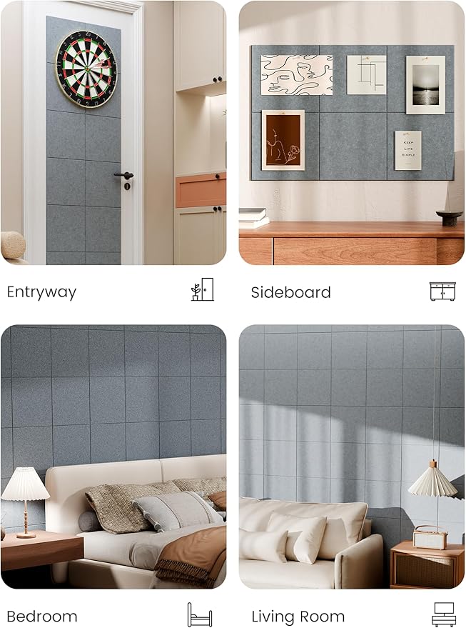 Bumusty Large Cork Board 36" x 24" Alternative - 6 Pack Felt Wall Tiles with 40 Safe Removable Adhesive Tabs, 30 Pushpins, Cork Boards for Walls Pin Board Bulletin Board Office Decor (Blue Gray)