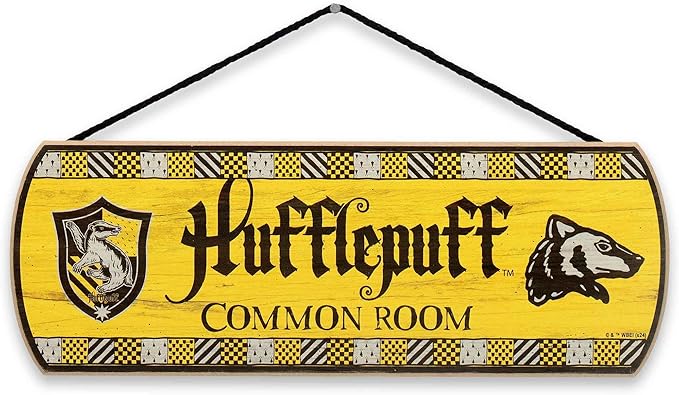 Harry Potter Hufflepuff Common Room Hanging Wood Wall Decor - Fun Hufflepuff Sign for Teen Bedroom or Movie Room