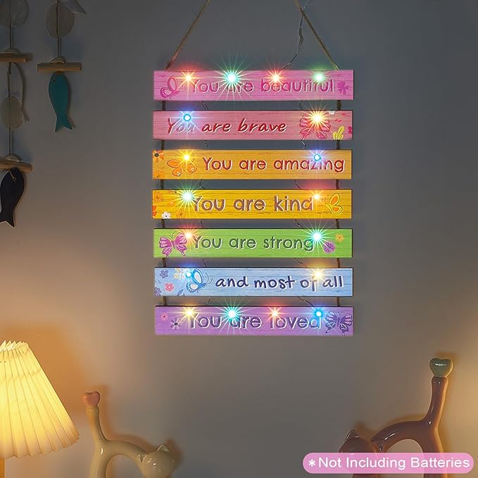 FIOBEE Girls Room Décor for Teen Girls Boys with LED Light Wall Decor for Bedroom Motivational Inspirational Wall Art Room Decoration for Kids Studyroom, 8 Kinds of Lights, Colorful Butterfly