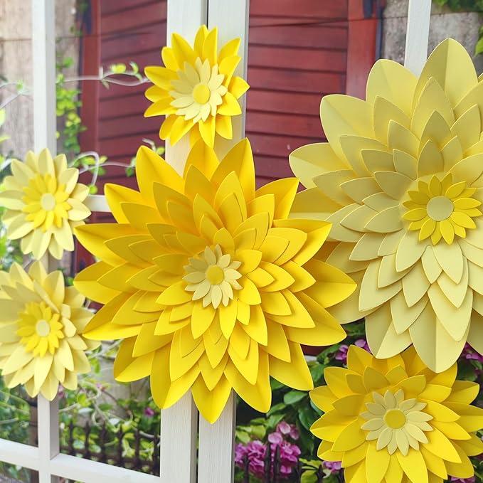 Ombre Yellow Paper Flower for Wedding Party Backdrop Nursery Wall Home Decor Birthday Baby Shower Bee Sunflower Lemon Party Supplies Pack of 6