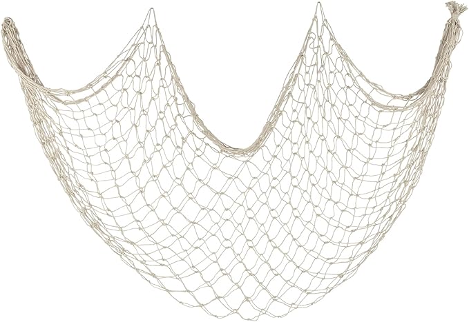 Decorative Fishing Net 80x40 Inch,Patioland Large Beige Picture Fish Net, Wall Photo Hanging Fishnet for Nautical Mermaid Pirate Ocean Themed Hawaii Beach Under The Sea Party Decorations (1PCS)