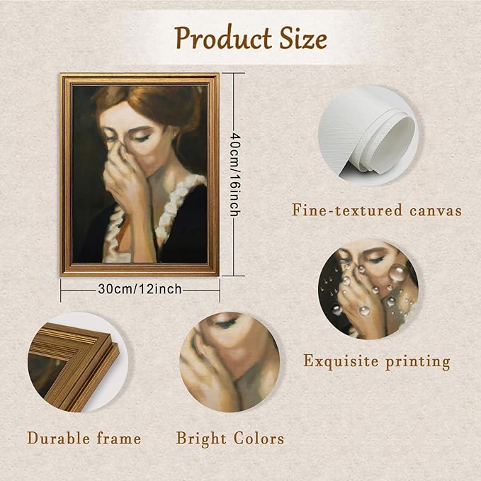 Aroutde Funny Bathroom Wall Art Vintage Gold Framed Humorous Toilet Woman Covering Nose Printing Amusing Farmhouse Wall Decor for Restroom (16L''x12W'')