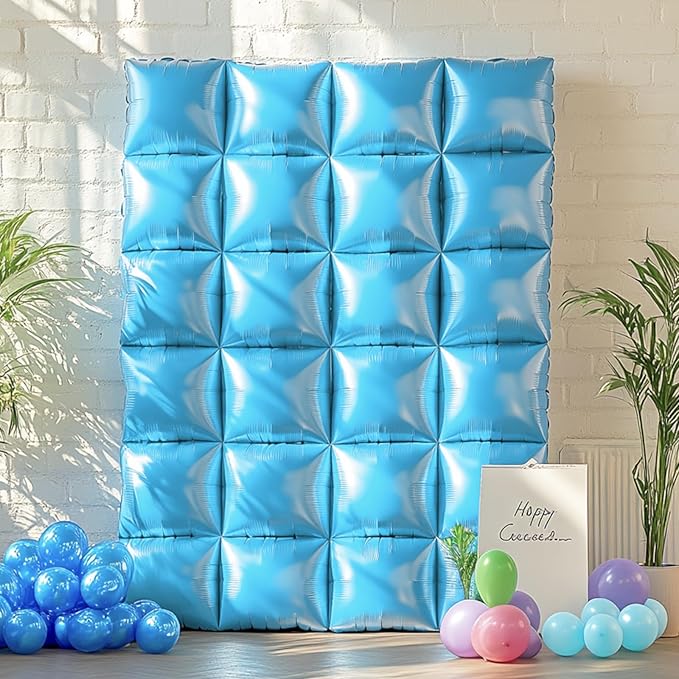 NISOCY 25PCS Pearl Blue Square Foil Balloons Wall Backdrop Double Sided Light Blue Balloon Tunnel Arch Kit for Birthday Baby Bridal Shower Wedding Anniversary Engagement Graduation Party Decorations