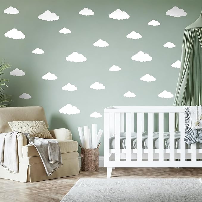 Cloud Wall Decals, 8 Sheets 104Pcs White Clouds Vinyl Wall Stickers Peel and Stick Cloud Decals for Bedroom Home Nursery Classroom Wall Art Decorations