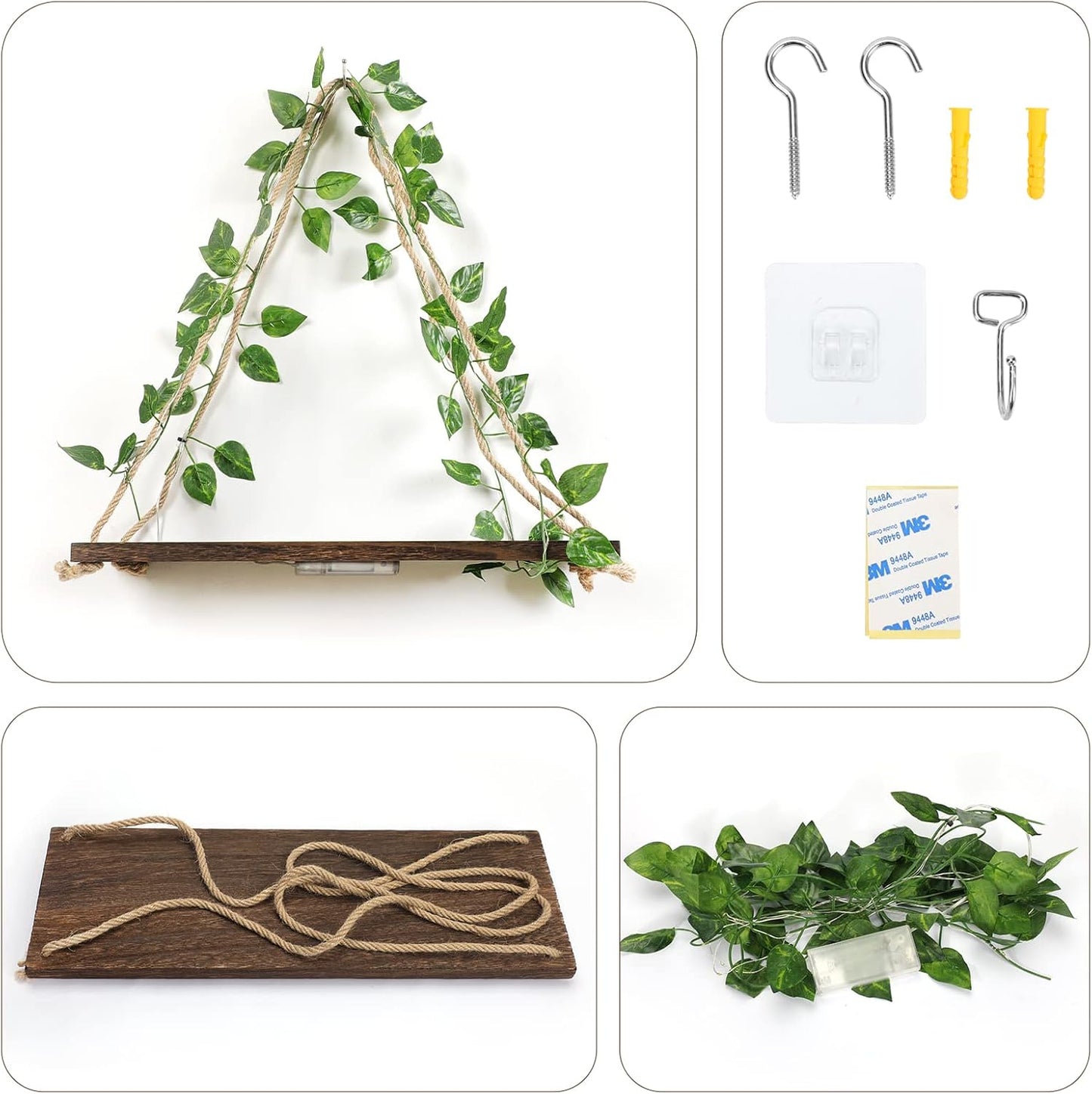 Floating Shelves for Wall,Plant Wall Decor,Hanging Shelf,Cottage Core Decor,Room Decor Aesthetic,Boho Room,Adhesive Shelves,Floating Shelves for No Drilling,Two-Piece Set(Green Leaf)