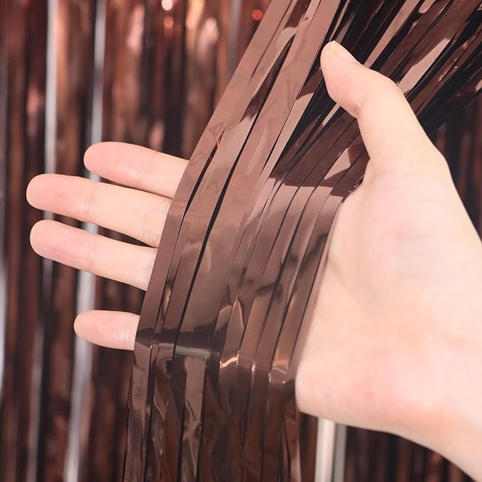 3.3 x 6.6 ft Foil Fringe Backdrop Curtains, Tinsel Streamers Party Decorations, Fringe Backdrop for Birthday, Baby Shower, Gender Reveal, Graduation (9, Brown)