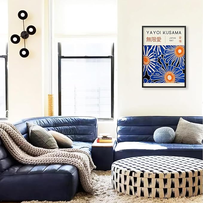 Yayoi Kusama Print Vintage Japanese Wall Art Abstract Yayoi Kusama Poster Minimalist Painting Art Exhibition Suitable for Japanese Bedroom,Living Room Office Decor 24x36in Black Framed