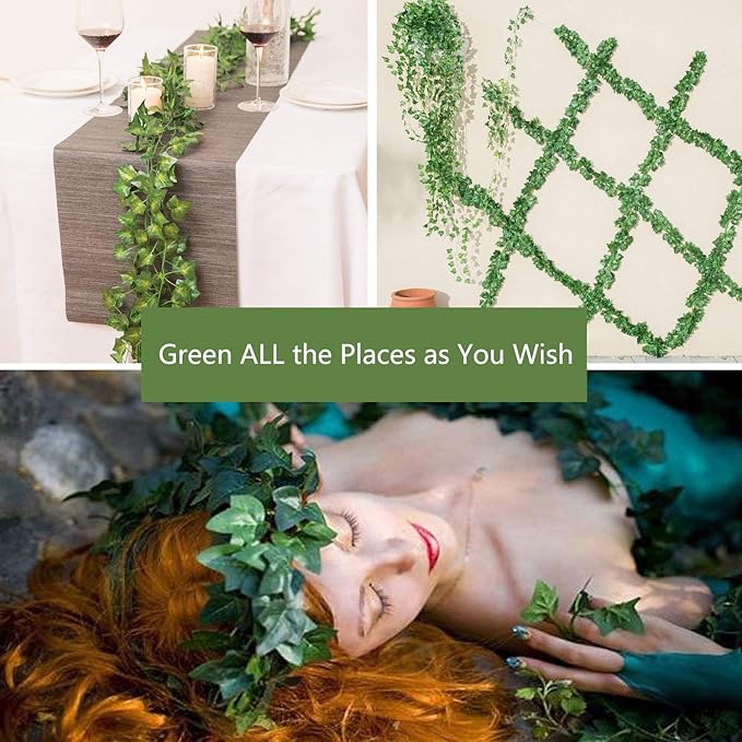 12 Pack Fake Vines for Room Decor Artificial Ivy Garland with Clip Green Flowers Hanging Plants Faux Greenery Leaves Bedroom Aesthetic Decor for Home Garden Wall Wedding