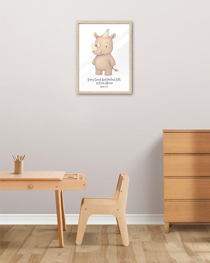 KensTro Natural OAK Wood Nursery Decor Framed Wall Art,12x16 in Inspirational Christian Bible Verse Wall Art,Every Good and Per fect Gift is From Above James 1:17 Print for Boys Girls Bedroom Set of 1