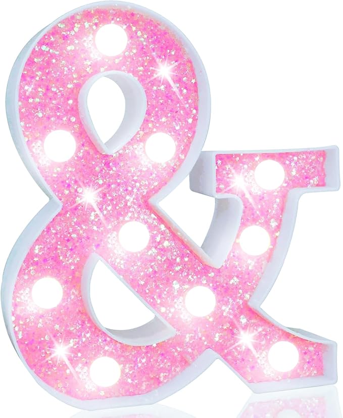 Pooqla LED Marquee Letter Lights, Light Up Letters Glitter Letter Sign Girls Gift, Battery Powered Night Light Pink Birthday Party Room Wedding Christmas Girls Bedroom Dorm Decoration, Cool White &