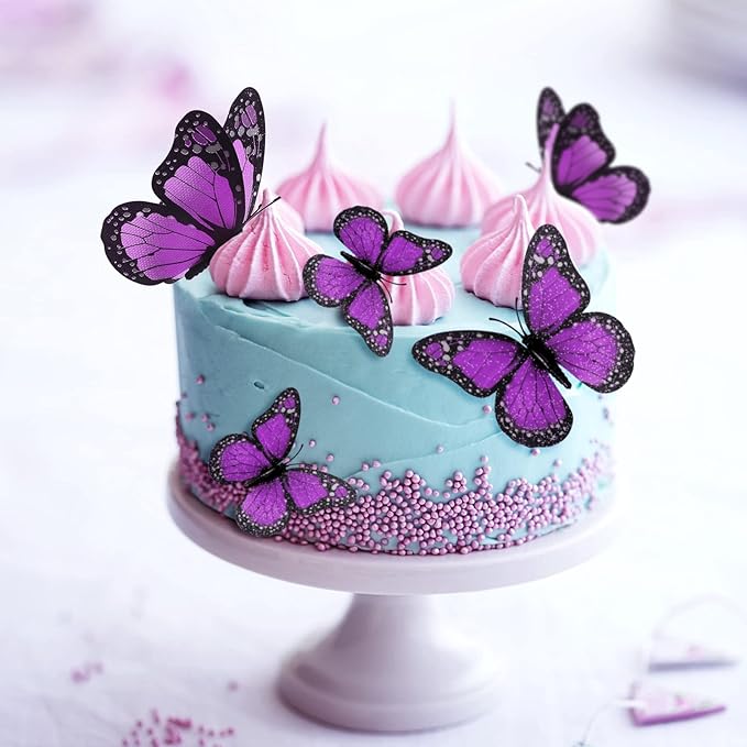 Chuangdi 48 Pcs Purple Monarch Butterfly Decorations 3 Size Fake Butterflies Realistic Butterfly Craft Artificial Mariposas Wall Decor for Craft Wedding Home Birthday Party (3.2inch,4inch,4.7inch)