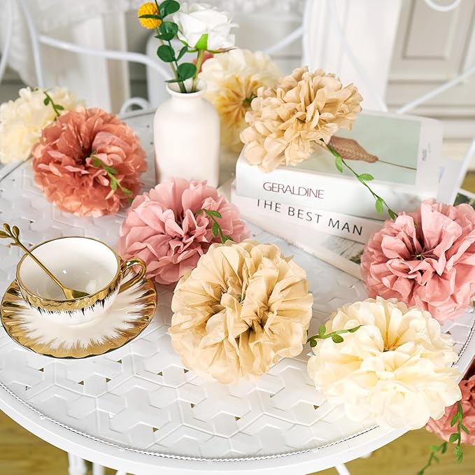 Paper Flower Garland, Rose, Pink, Light Beige, and Cream Color Tissue Paper Flowers Party Decorations, Paper Flowers for Baby Shower, Garden Party, Wedding, Wall Decor, Spring Summer Decor