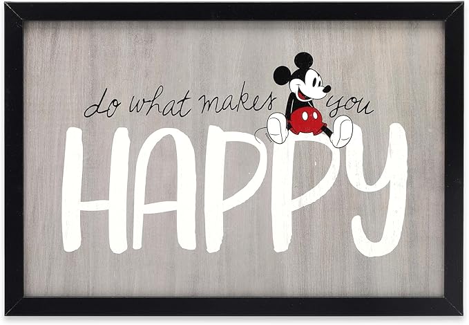 Disney Mickey Mouse Do What Makes You Happy Framed Wood Wall Decor - For Bedroom, Playroom or Living Room