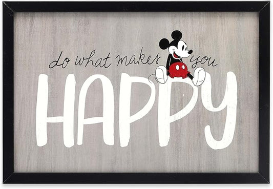 Disney Mickey Mouse Do What Makes You Happy Framed Wood Wall Decor - For Bedroom, Playroom or Living Room