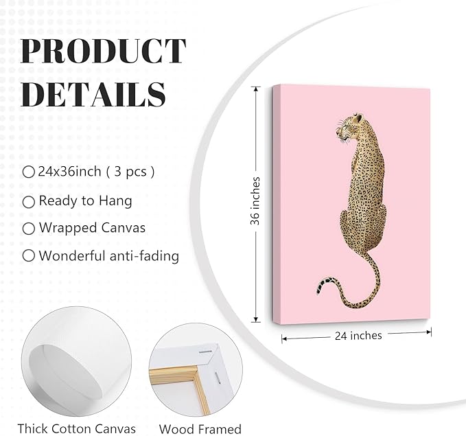 Cheetah Trendy Wall Art Preppy Leopard Canvas Print Cheetah Room Wall Decor 8 Ball Poster Y2k Pink Coquette Luxury Print Lucky Aesthetic Fashion Pictures for Bedroom 24x36x3 Inch Wrapped Canvas