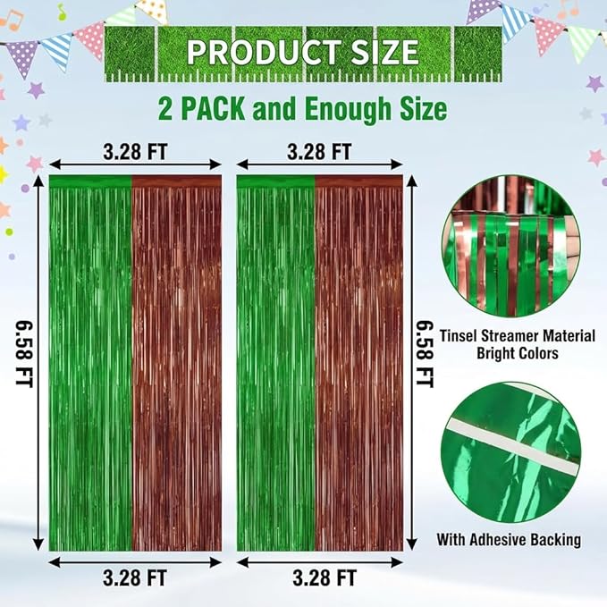 2 Pack Football Party Decorations, 3.28 FT x 6.58FT Tinsel Backdrop, Green Brown Foil Fringe Curtains Metallic Party Streamer, Football Party Supplies Game Day Decorations 2026 Birthday Party Supplies