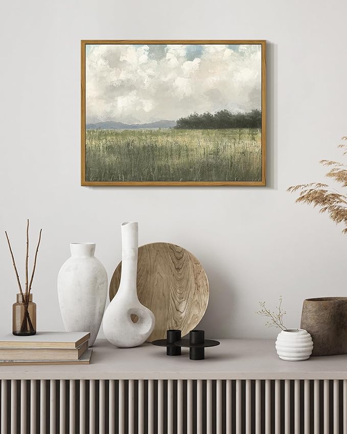 SHENIFY Vintage Landscape Framed Wall Art Country Meadow Scenery Farmhouse Decor Retro Painting for Living Room Bedroom Ready to Hang Wall Artwork - 11x14in Natural Framed