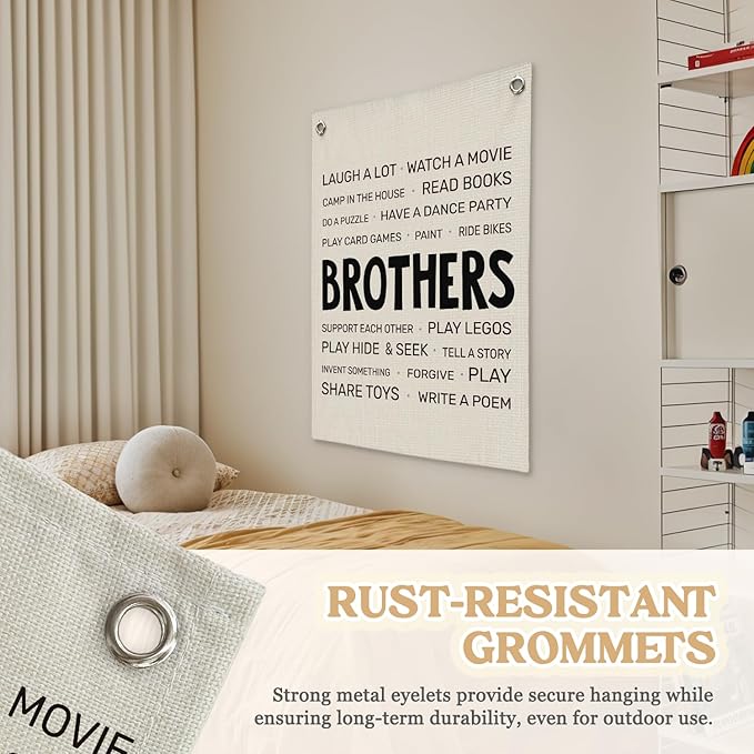 Boys Room Decor,Brothers Make The Best Friends Toddler Room Banner,Playroom Linen Canvas Wall Hanging Flag Decor for Nursery,Playroom,Bedroom,Living Room 18x25 Inch