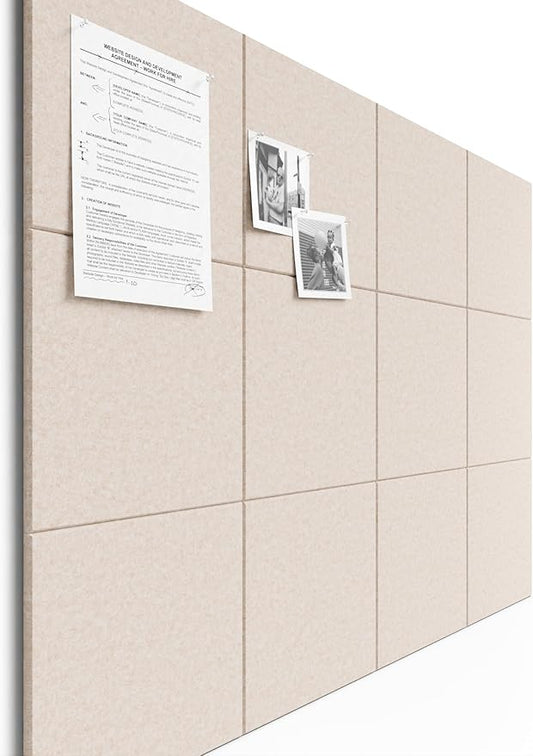 Bumusty Large Cork Board 48" x 36" Alternative - 12 Pack Felt Wall Tiles with 70 Safe Removable Adhesive Tabs, 30 Pushpins, Cork Boards for Walls Pin Board Bulletin Board Office Decor (Oatmeal)