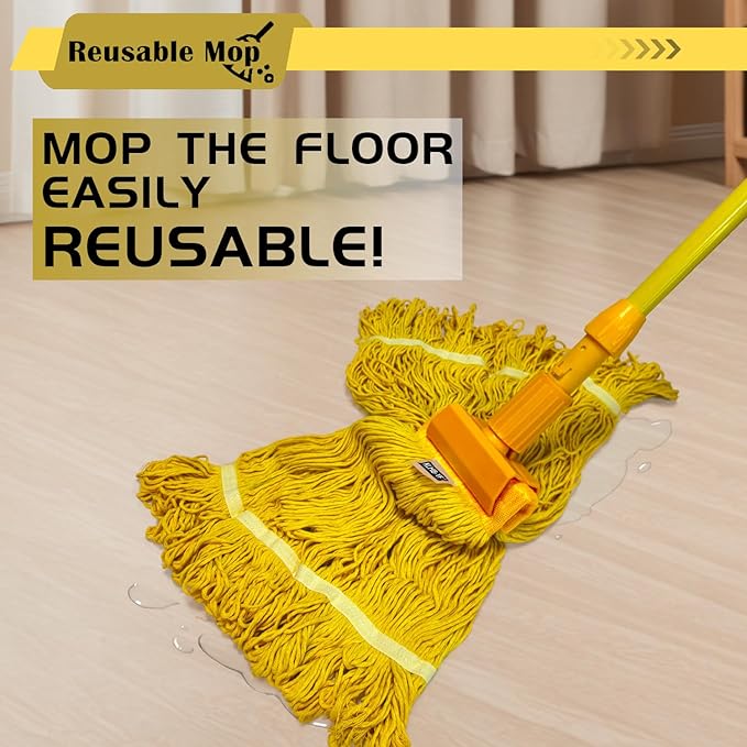 Heavy Duty Wet Industrial Cleaning Mop Head – 21 oz Yellow mop Head Replacement Cotton Washable Industrial mop Heads Heavy Duty for Commercial & Home Cleaning（Yellow）
