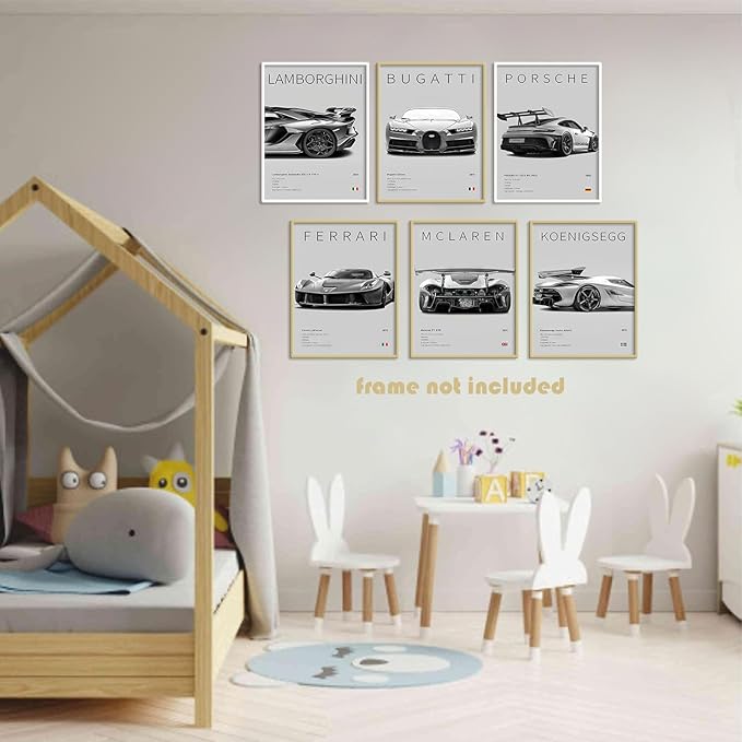 CSLGQGV Car Poster Vintage Racing Car Wall Art Supercar Canvas Prints Painting For Men Room Pictures Guys Dorm Room Aesthetics Decor Bedroom Office (Unframed,8×10inch,6pcs)