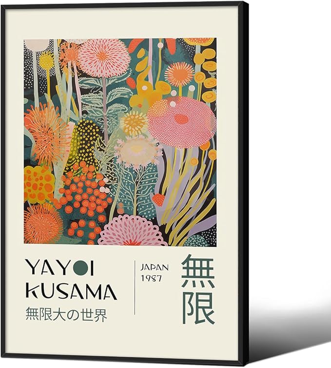 Abstract Yayoi Kusama Posters Japanese Wall Art Vintage Tokyo Aesthetic Prints Yayoi Kusama Inspired Japanese Gallery Wall Art for Stylish Room Bedroom Living Room Decor 20x30in Black Framed
