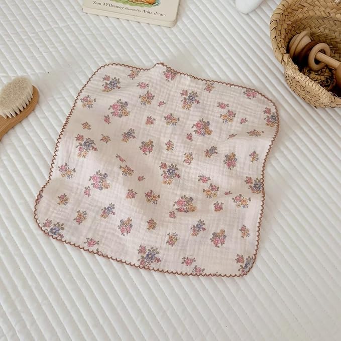 BuLuTu 100% Muslin Cotton Kitchen Towels Set - Pack of 4, 11x11 Inches, Soft, Absorbent, No Shrink Kitchen Towels for Quick Wipe Dishcloths Vintage Floral Print Tea Towels Cleaning Rags