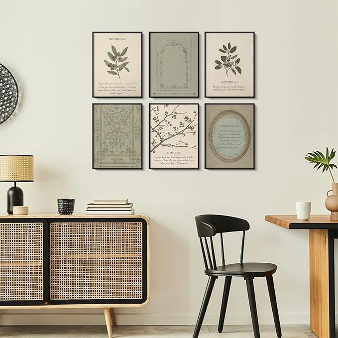 Sage Green Christian Wall Art Posters Vintage Bible Verse Canvas Wall Decor Scripture Botanical Art Prints Religious Pictures Christian Paintings Artwork for Living Room Bedroom 12x16x6 Inch Unframed