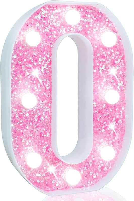 Pooqla LED Marquee Letter Lights, Light Up Letters Glitter Letter Sign Girls Gift, Battery Powered Night Light Pink Birthday Party Room Wedding Christmas Girls Bedroom Dorm Decoration, Cool White O