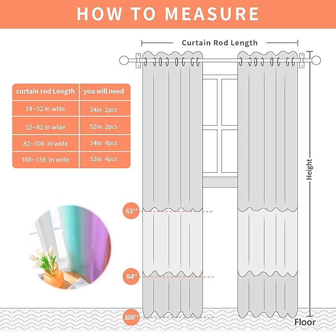 XiDi Curtains for Girls Bedroom 2 Panel Set, Thermal Insulated Window Ombre Panels, Rainbow Pink Drapes for Kids Room Unicorn Wall Decals, Black Out Curtains 63 Inch Long Pink/Purple/Green 52 X 63