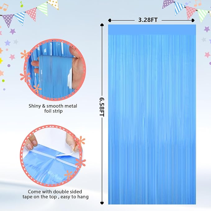 2Pack Macaron Blue Party Streamers, Blue Metallic Tinsel Streamers for Birthday Wedding Party Decors Graduation, Baby Shower, Photo Booth Props for Bachelorette Decors Xmas Halloween Party Backdrop