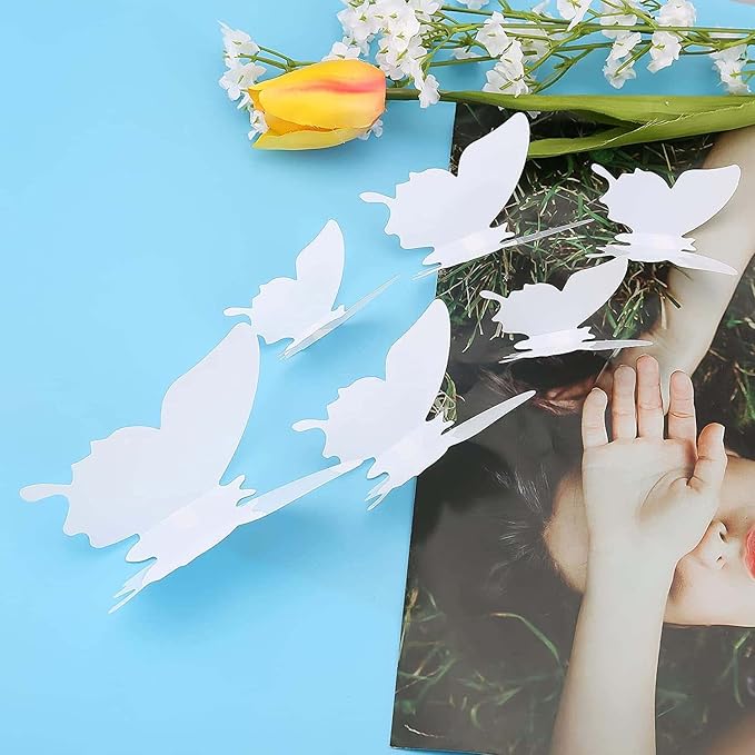 24pcs White 3D Butterfly Removable Mural Stickers Wall Stickers Decal for Home and Girls Room Decoration