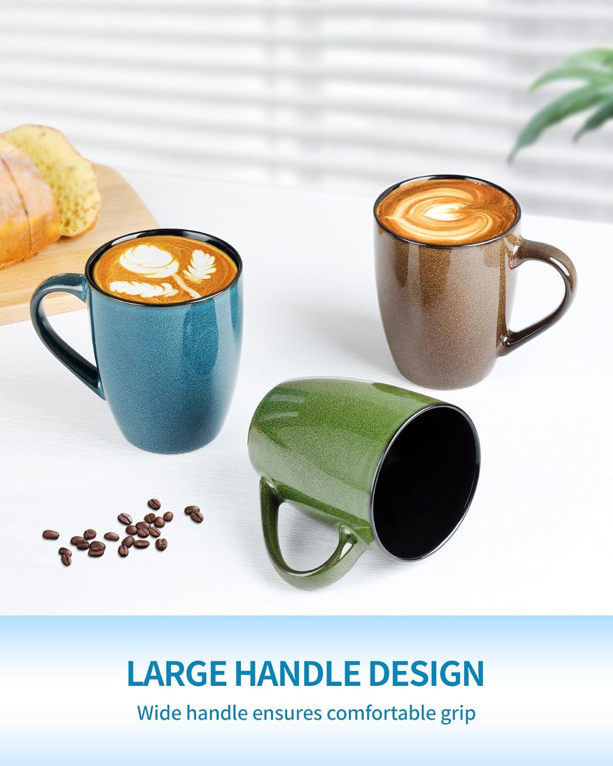 Ceramic Mugs 12oz,Large Ceramic Coffee Cups for Men, Women, Dad, Mom, Modern Coffee Mugs With Handle For Tea,Latte,Cappuccino,Cocoa. (Brown 1 Pack)