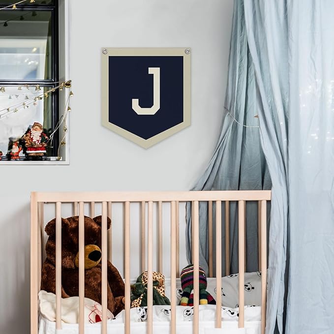 Lacama Toddler Boys Room Decor Name Pennant Flag,Vintage Name Pennant Flag Banner, Baby Boy Nursery Wall Art for Toddler Bedroom Playroom Kidsroom，Baby Boy Christmas Gifts，Initial Monogram J 12x14 in