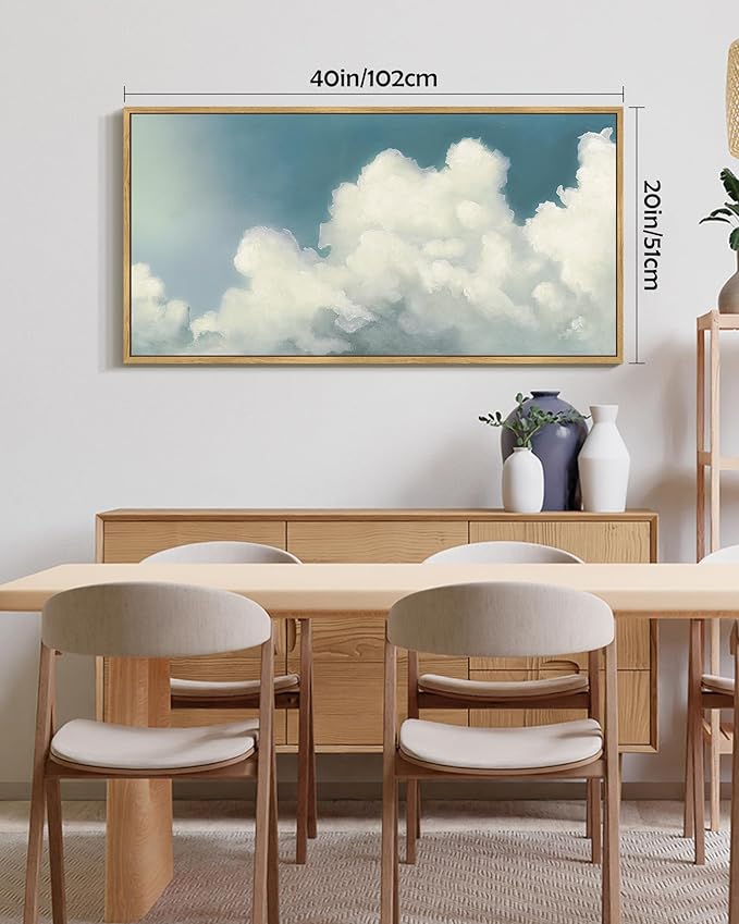 SHENIFY Vintage Framed Wall Art Cloud in Sky Landscape Scenery Rustic Home Decor Retro Decorations for Farmhouse Hallway Bedroom Ready to Hang Wall Artwork - 20x40in Natural Framed
